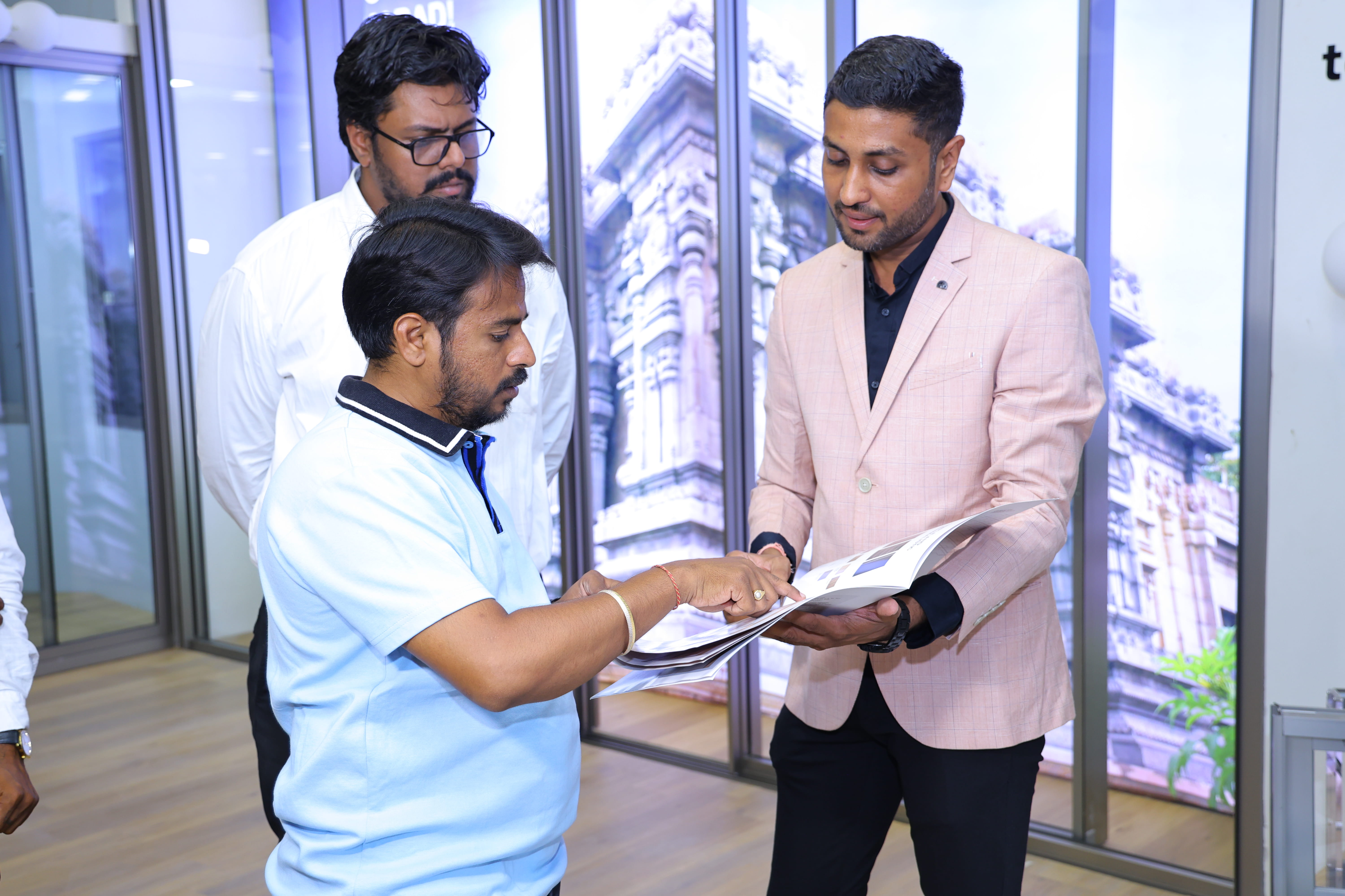 Grand opening of TOSTEM studio's cistern aluminium windows and doors at Nizamabad. detail photo